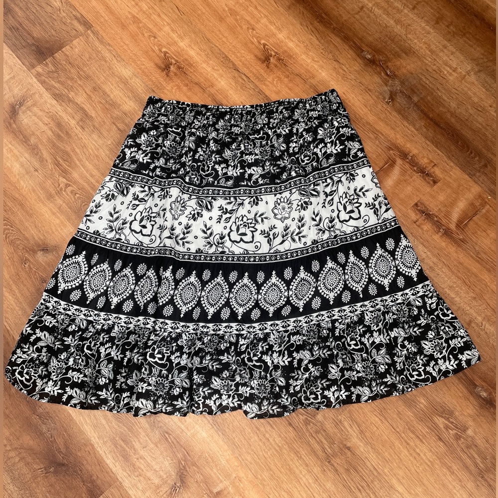 Style & Co Womens Tiered Pull On Cotton Boho Midi Skirt Size 3X India Floral